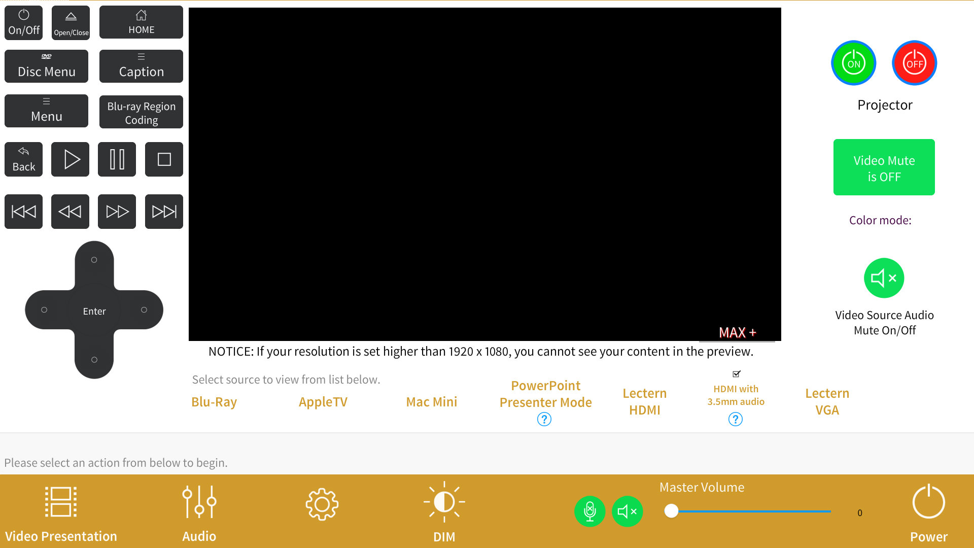 Main control page